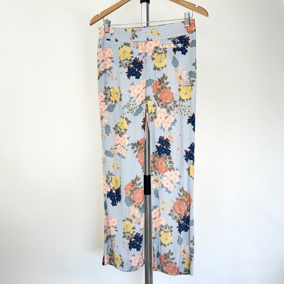 Sz 00- Smythe Mid-Rise Cropped Length Baby Blue Floral Flood Trouser Pants - Picture 3 of 15